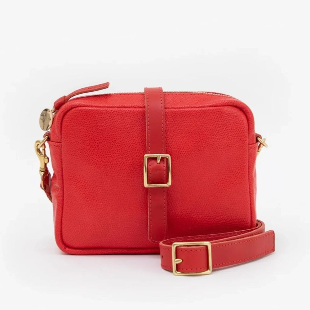 CLARE V. Gigi Red Pebbled Leather Convertible Crossbody Shoulder Bag